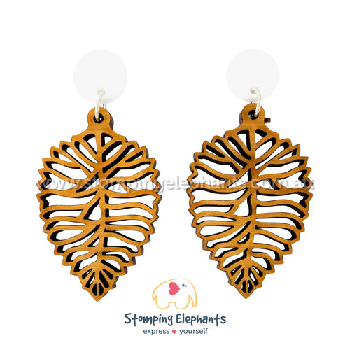 Bentley Earrings (brown leaf white stud)