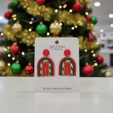 Christmas Large Candy Cane Rainbow Earrings