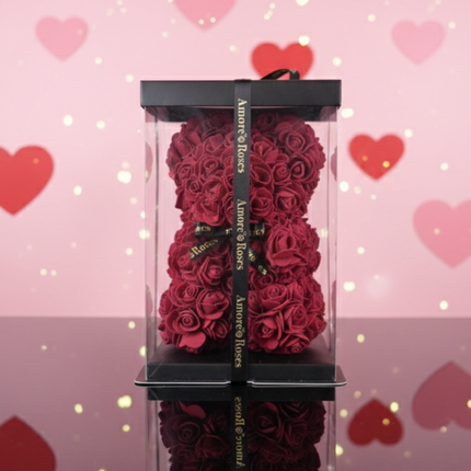 Rose bear - Dark red with black bow