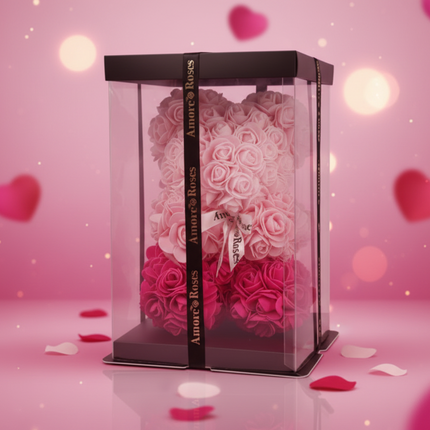 Rose bear - Ombre pink white bow