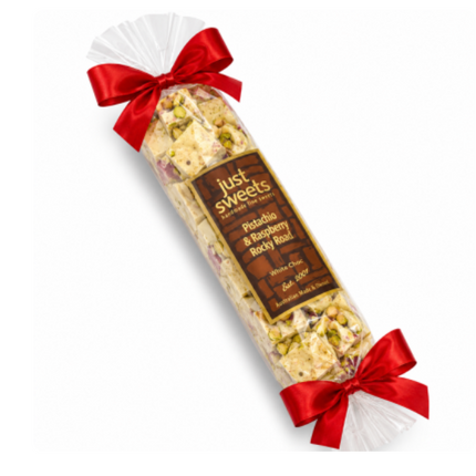 White Choc Pistachio & Raspberry Jellies Rocky Road Bon Bon 300g