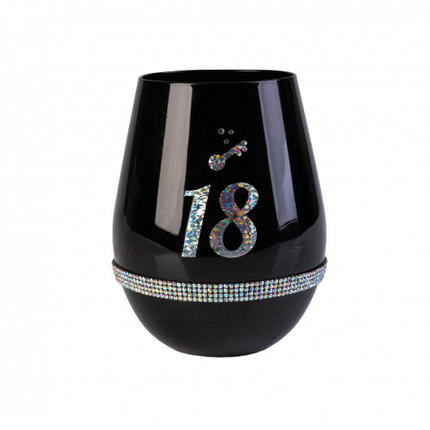 Happy 18th Birthday Black Luxe Stemless Wine Glass