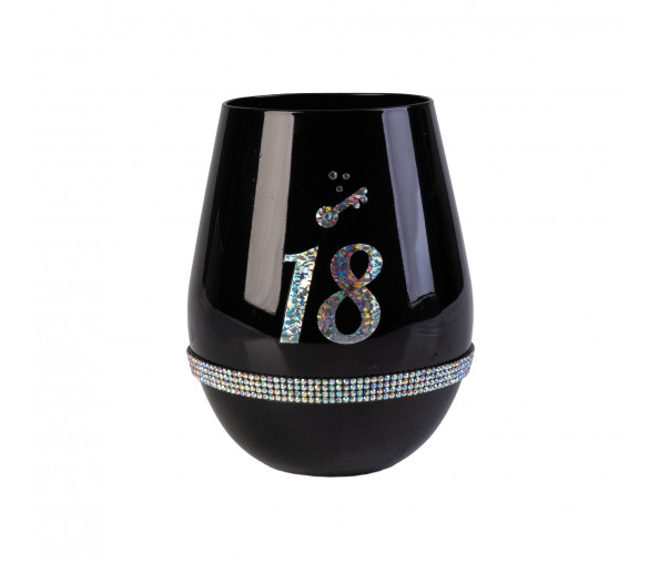 Happy 18th Birthday Black Luxe Stemless Wine Glass