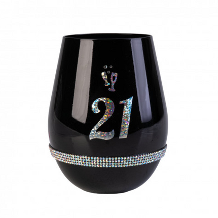 Happy 21st Birthday Black Luxe Stemless Wine Glass