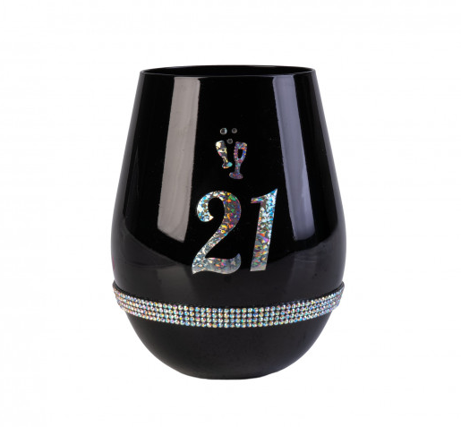Happy 21st Birthday Black Luxe Stemless Wine Glass
