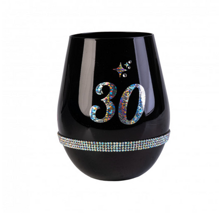 Happy 30th Birthday Black Luxe Stemless Wine Glass