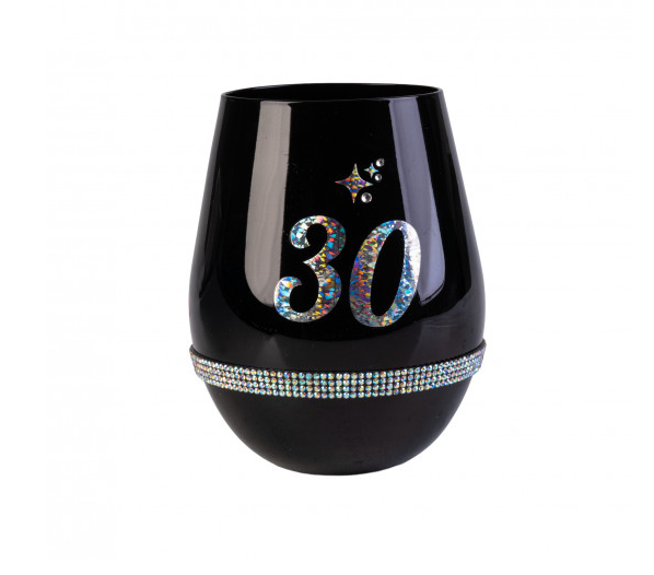 Happy 30th Birthday Black Luxe Stemless Wine Glass