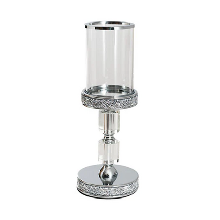 Glass Sleeve Pillar Candle Holder Stand Silver (32cmH)