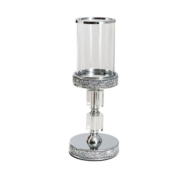 Glass Sleeve Pillar Candle Holder Stand Silver (32cmH)