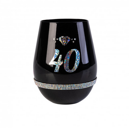 Happy 40th Birthday Black Luxe Stemless Wine Glass