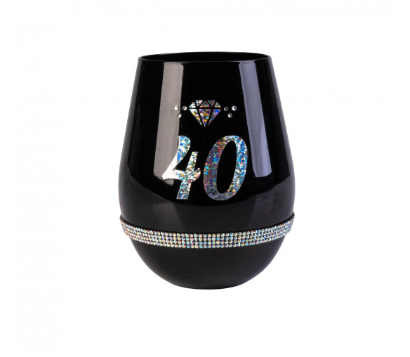 Happy 40th Birthday Black Luxe Stemless Wine Glass