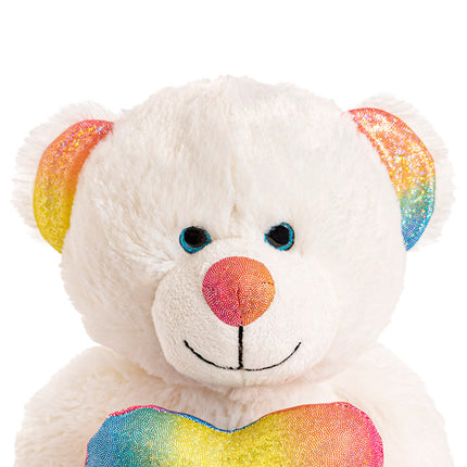 Rainbow Bear With Love Heart White (23cmST)