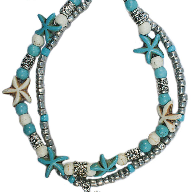 Blue, White Starfish & Turtle Anklet