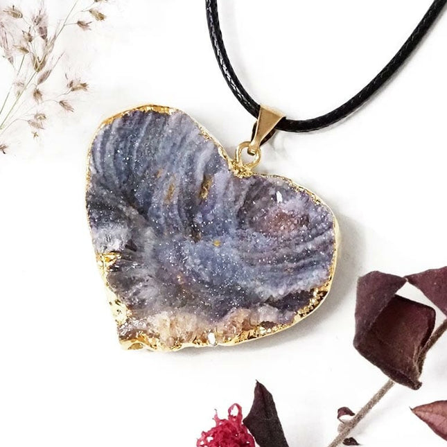 Chalcedony Agate Druze Heart Pendant