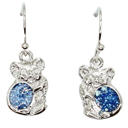 Koala Earrings - Blue Glitter/Rhodium