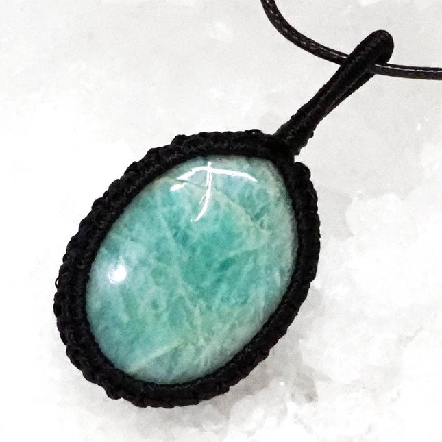 Natural Amazonite Macrame Netted Pendant