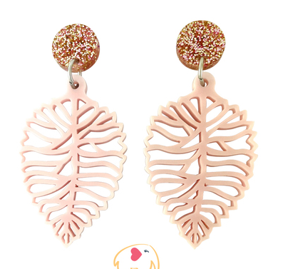 The Joseph Earrings (pink leaf - gold top)