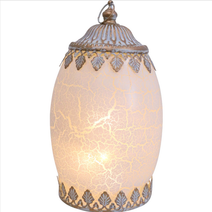 Lantern Led Crackle White