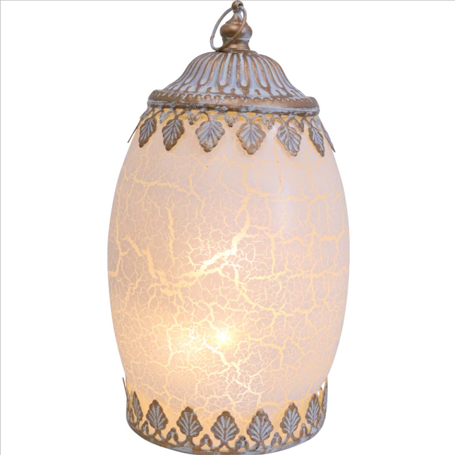 Lantern Led Crackle White