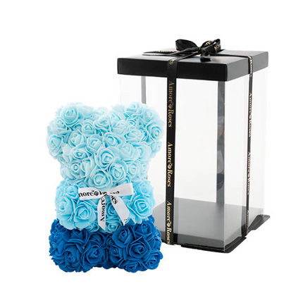Rose bear - Ombre Blue white bow