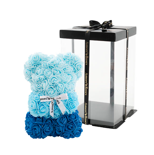 Rose bear - Ombre Blue white bow