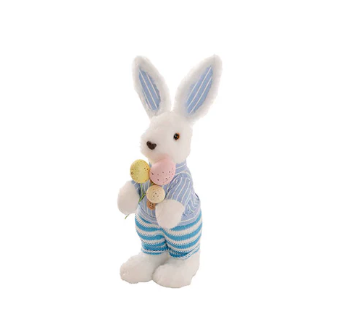 Standing Male Bunny with Egg Bouquet – Blue & White (30cm) 🐰🥚