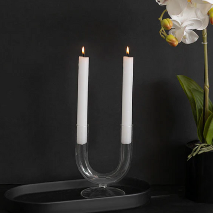 Glass Palma U Shape Dinner Taper Candle Holder (9x11x15cmH)