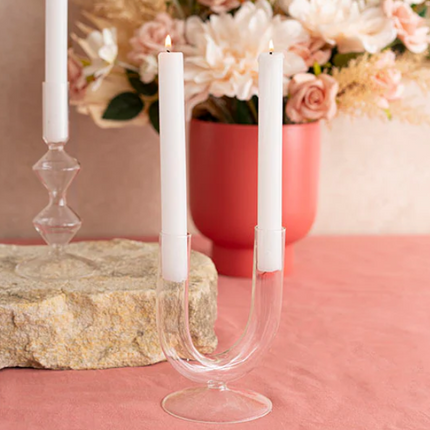 Glass Palma U Shape Dinner Taper Candle Holder (9x11x15cmH)