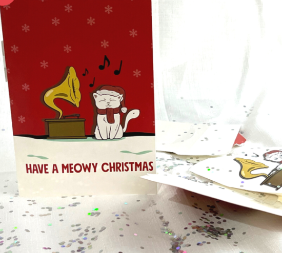Glitter Prank Card - Meowy Christmas Card