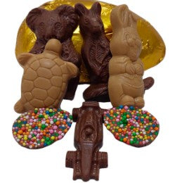 Milk Chocolate Half Easter egg with animals and car GLUTEN FREE