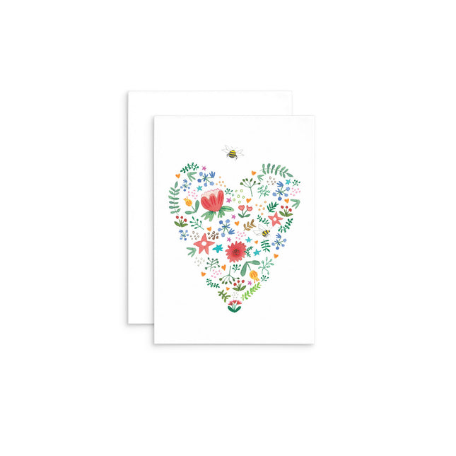 Flowers in a heart shape - Bee Mini Card