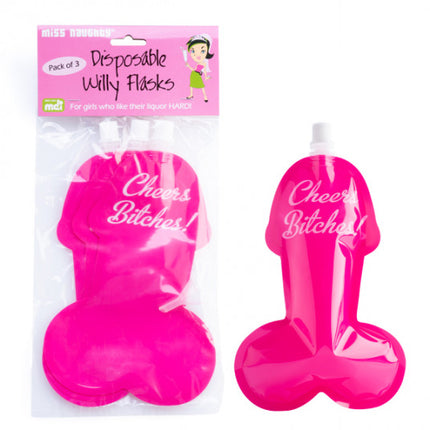 Miss Naughty Disposable Willy Flasks - Set of 3
