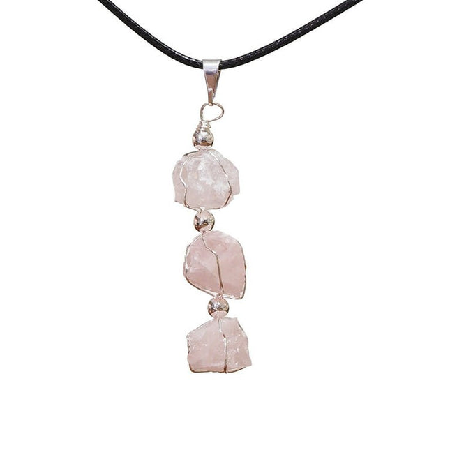 Triple Rose Quartz Rough Pendant