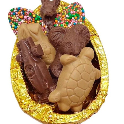 Milk Chocolate Half Easter egg with animals and car GLUTEN FREE