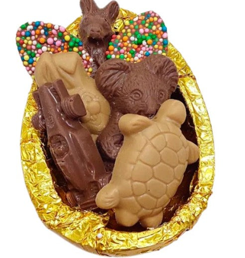 Milk Chocolate Half Easter egg with animals and car GLUTEN FREE