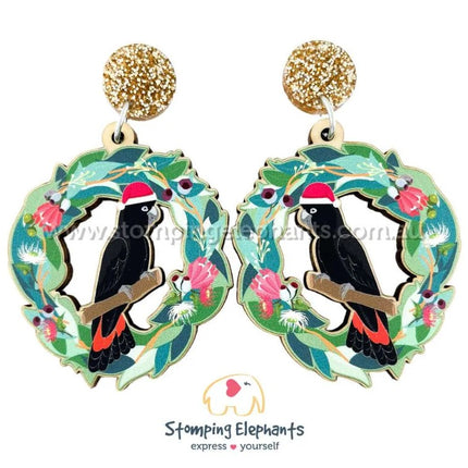 The Christmas Black Cockatoo Earrings