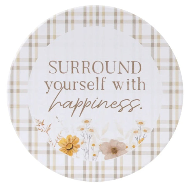 Rustic Meadow Happiness Ceramic Coaster