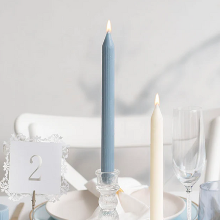 Roman Fluted Dinner Soy Candles Pack 2 French Blue (2x25cmH)