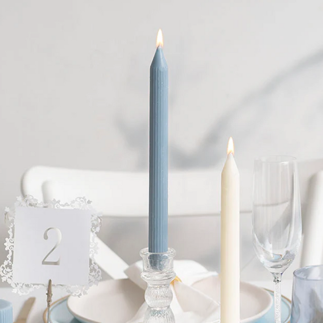 Roman Fluted Dinner Soy Candles Pack 2 French Blue (2x25cmH)