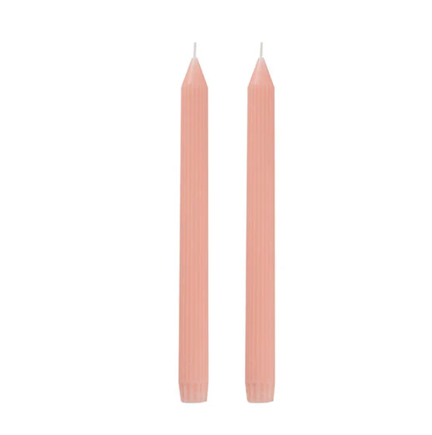 Roman Fluted Dinner Soy Candles Pack 2 Pale Pink (2x25cmH)