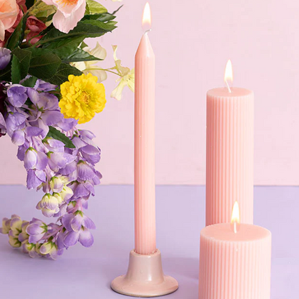 Roman Fluted Dinner Soy Candles Pack 2 Pale Pink (2x25cmH)