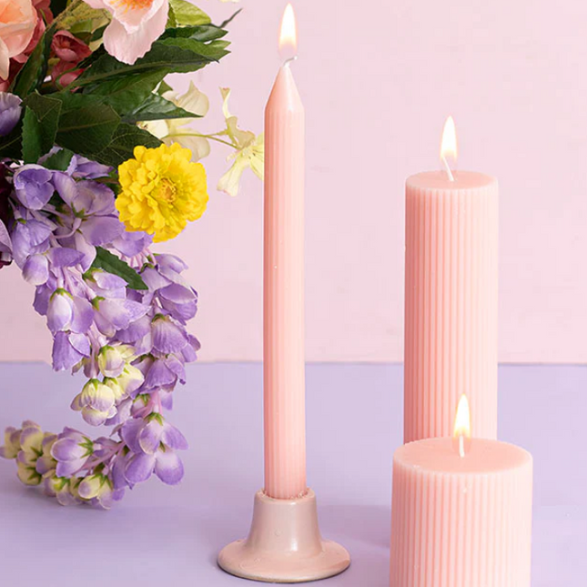Roman Fluted Dinner Soy Candles Pack 2 Pale Pink (2x25cmH)