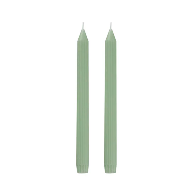 Roman Fluted Dinner Soy Candles Pack 2 Pale Sage (2x25cmH)