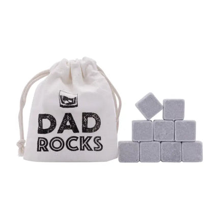 Dad Rocks drawstring bag with 9 soapstone whisky stones