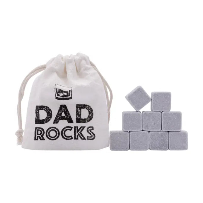 Dad Rocks drawstring bag with 9 soapstone whisky stones
