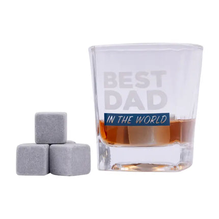 Father's Day Whisky Stones set with Best Dad in the World glass and soapstone cubes