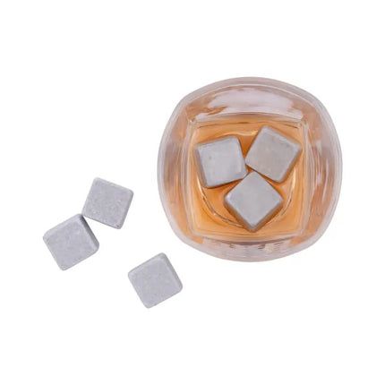 Top view of whisky stones in glass