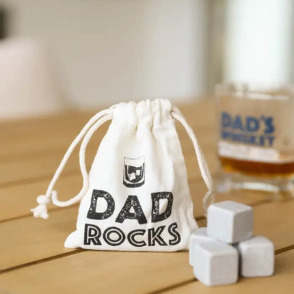 Dad Rocks drawstring bag with whisky stones lifestyle shot
