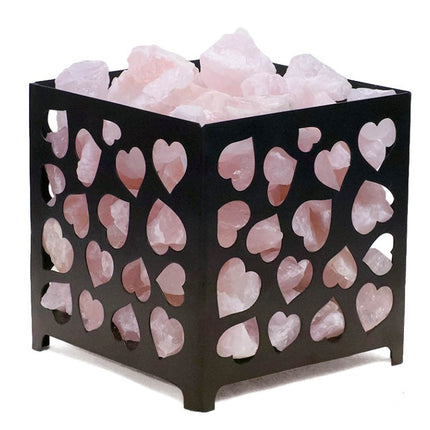 Rose Quartz Rough Crystal Heart Basket Lamp – White LED Bulb