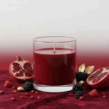Pomegranate Large 80 Hour Pure Soy Candle in clear glass jar, single wick